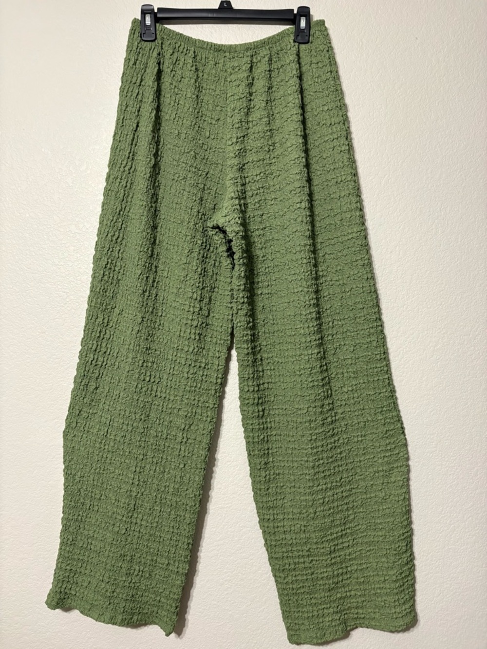 Cute Zara Textured Wide Leg Pants Vacation Travel Olive Green L